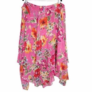 Ralph Lauren Asymmetrical Floral Skirt in Pink and Orange